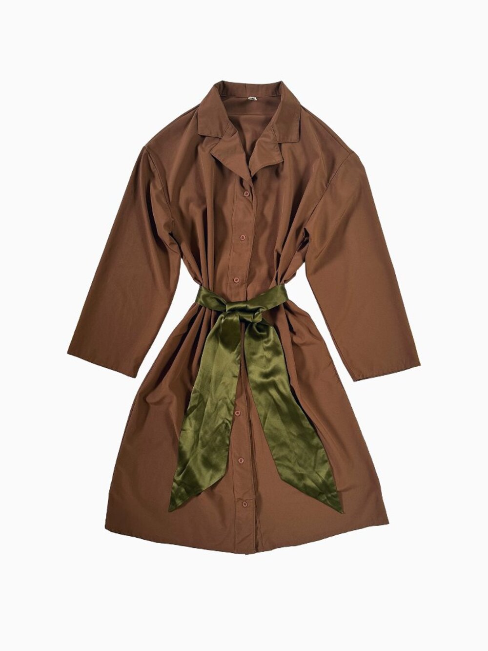 Shishang Chocolate Brown Button Down Shirt Dress S 90s Minimalist Midi Pockets